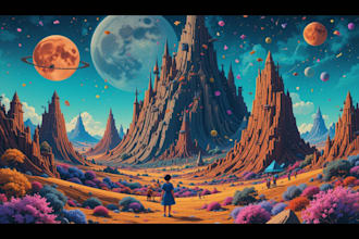 do surreal psychedelic retro vintage illustration