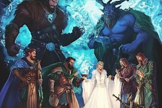 draw fantasy dnd art, monster character, game art, sheet, and dnd party