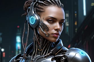 custom digital art cyborg, cyberpunk, and fantasy characters