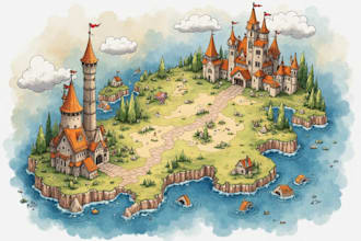 create a detailed watercolor map illustration of your city