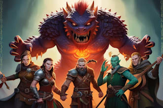 draw fantasy dnd art, monster character,  dnd party