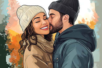 draw couple portrait illustration from your photo