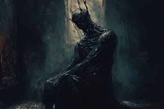 draw detailed dark, horror, metal art illustration