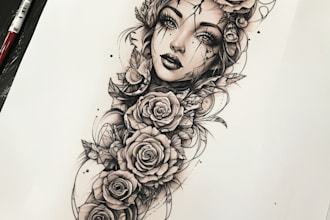 draw a attractive sleeve tattoo design