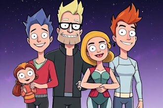 custom your family in a futurism portrait cartoon style