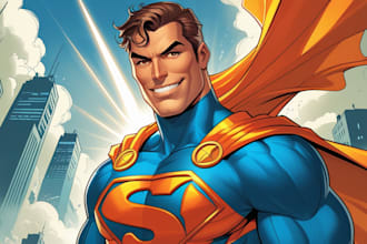 design epic superhero cartoon character or comic