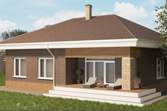 design cottage exterior, landscape modeling, modular house,vr rendering,2d layer