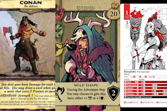 draw card game, board game, tcg, playing card game, game art and rulebook design