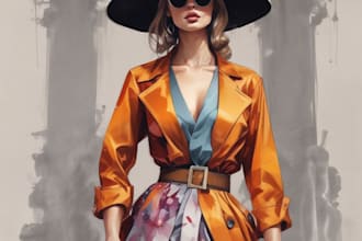 draw a beautiful fashion illustration, sketch, clothes