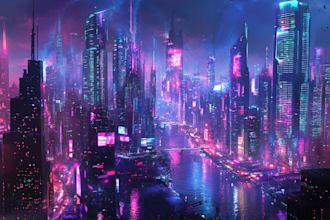 make a illustration of futuristic cyberpunk city