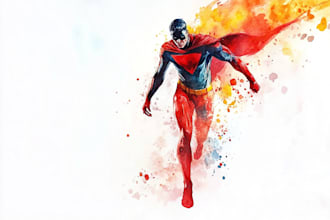draw watercolor super hero character