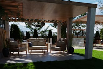 design frontyard 3d landscape, patio, garden,house lawn, outdoor backyard,plants