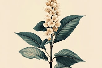 create a botanical illustration of flowers, plants, fruits