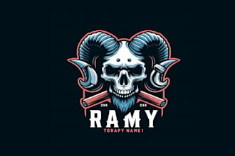 design awesome ram skull mascot logo with unlimited revision in 15 hours