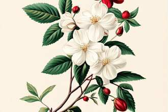 paint watercolour botanical illustrations  of plants, fruits, flowers, vegetable