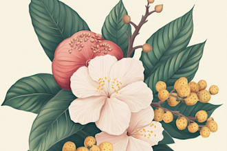draw botanical illustrations of flowers, plants, line art