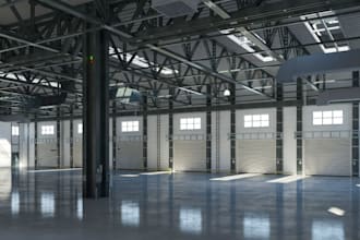 design biophilic 3d interior,exterior ware house design,industrial building,cgi