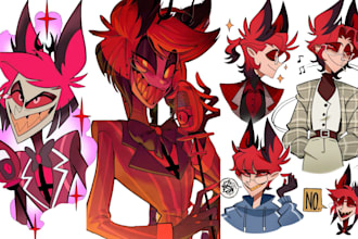 draw helluva or hazbin boss demon oc voice actor angel character alastor for you