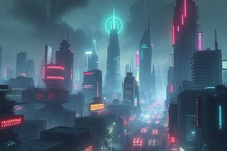 create cyberpunk city any style for any project
