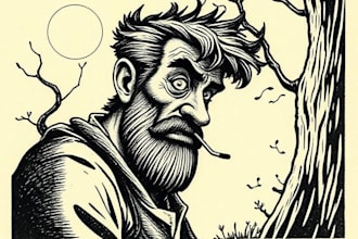 engraving linocut style digital drawing art
