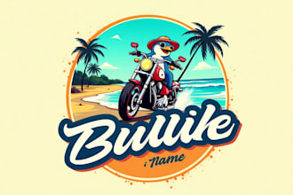 make creative motorcycle beach logo for you in just two days