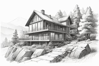 sketch landscape, house or building