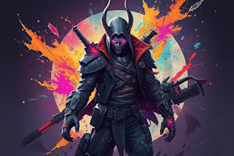 design cyberpunk and fantasy character splash art