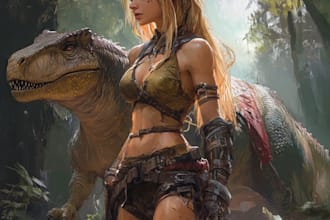 make a fantasy character art with dinosaur