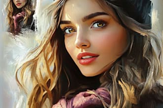 create landscape, house, objects in digital oil painting