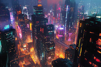 draw illustration of futuristic cyberpunk city
