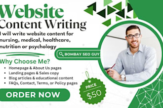 write website content for nursing, medical, healthcare, nutrition or psychology