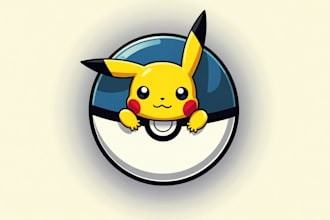 give pokémon pikachu poke ball logo design 1 day