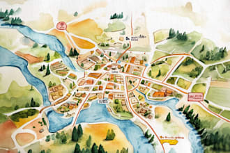 make watercolor map illustration just for you