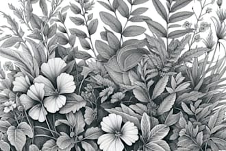 draw botanical illustration line art of plant