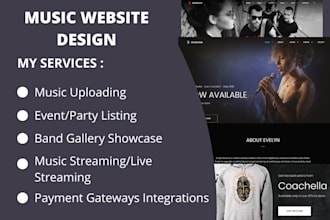 build music website, dj website, podcast website, event website, radio website