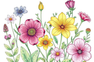 create botanical illustrations of flowers, plants, line art