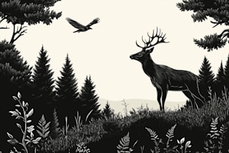 make wildlife linocut illustration for you