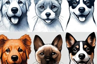 create a custom pet and animal portrait into  sketch