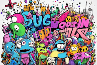 do a amazing doodle art graffiti cartoon illustration