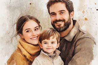paint cute family and couple portrait illustrations