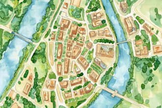 watercolor map illustration just for you