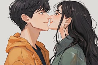 create anime couple portrait, anime family portrait in my style