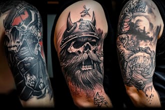 draw full sleeve realistic tattoo design from your concept