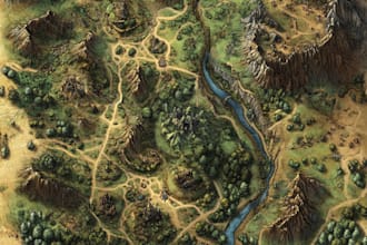 create  fantasy map illustration for dnd, novels and games