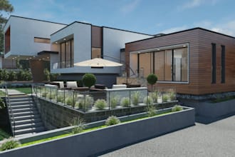 renovate 3d house building,rooftop,boho,facade exterior,terrace house design,cgi