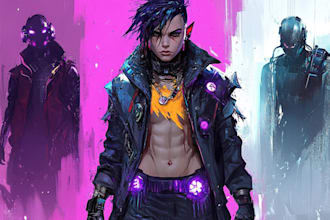 design cyberpunk and fantasy character splash art