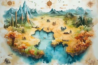 create a detailed watercolor map illustration of your city