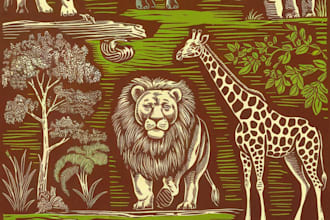 do animal or botanical linocut illustration