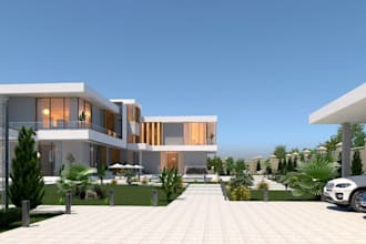 revamp exterior forest render,terrace,outdoor furniture,BBQ area,balcony,3d deck