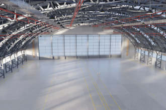 construct 3d architecture aircraft hangar, commercial building, shipyards design